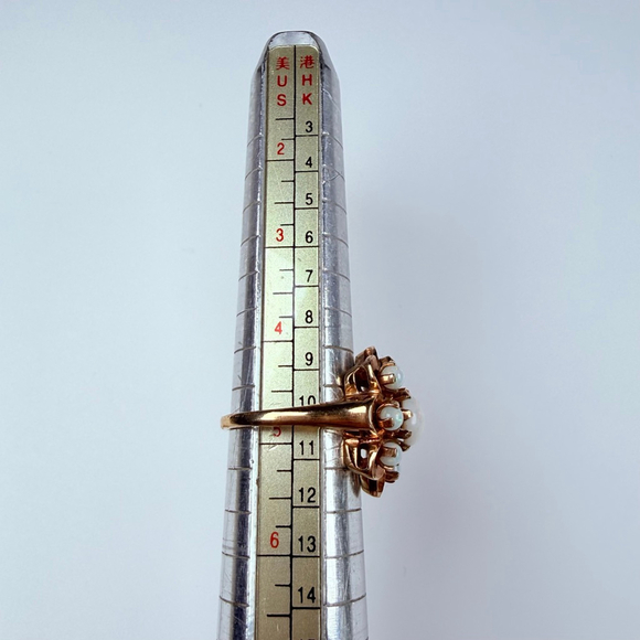 Estate 14K Solid Yellow Gold Australian Opal Vintage Atomic Retro Cocktail Ring - Picture 11 of 12